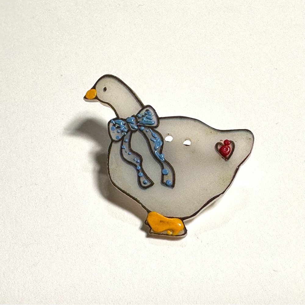 Charming Goose Brooch with Blue Bow and Red Heart